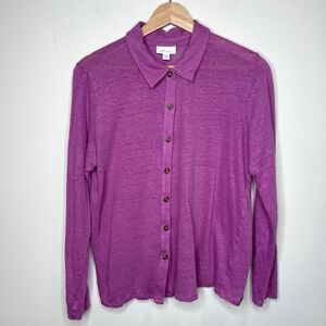 J. Jill Love Linen Shirt MP Button Up Blouse Long Sleeve Knit Stretch Top Preppy